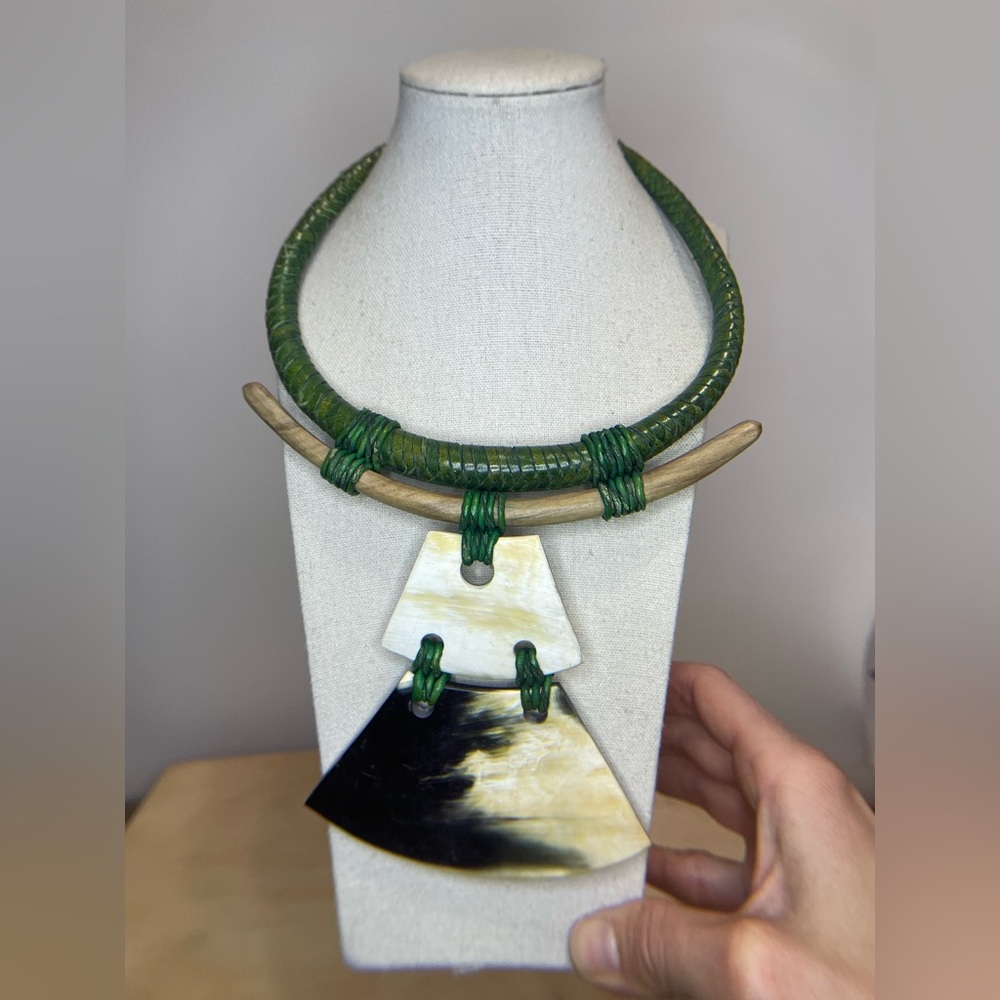 Horn and Woven Leather Tribal Choker - Incredible Design - Statement